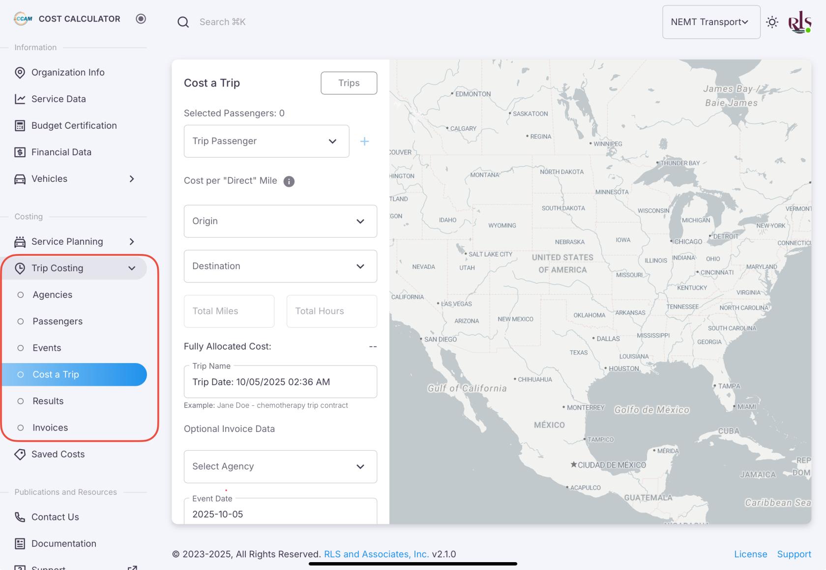 v.2.1 Trip Costing Menu